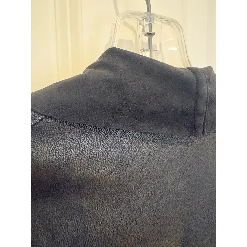 Mote Women's Black Faux Leather Moto Bomber Jacket Asymmetrical Zip L